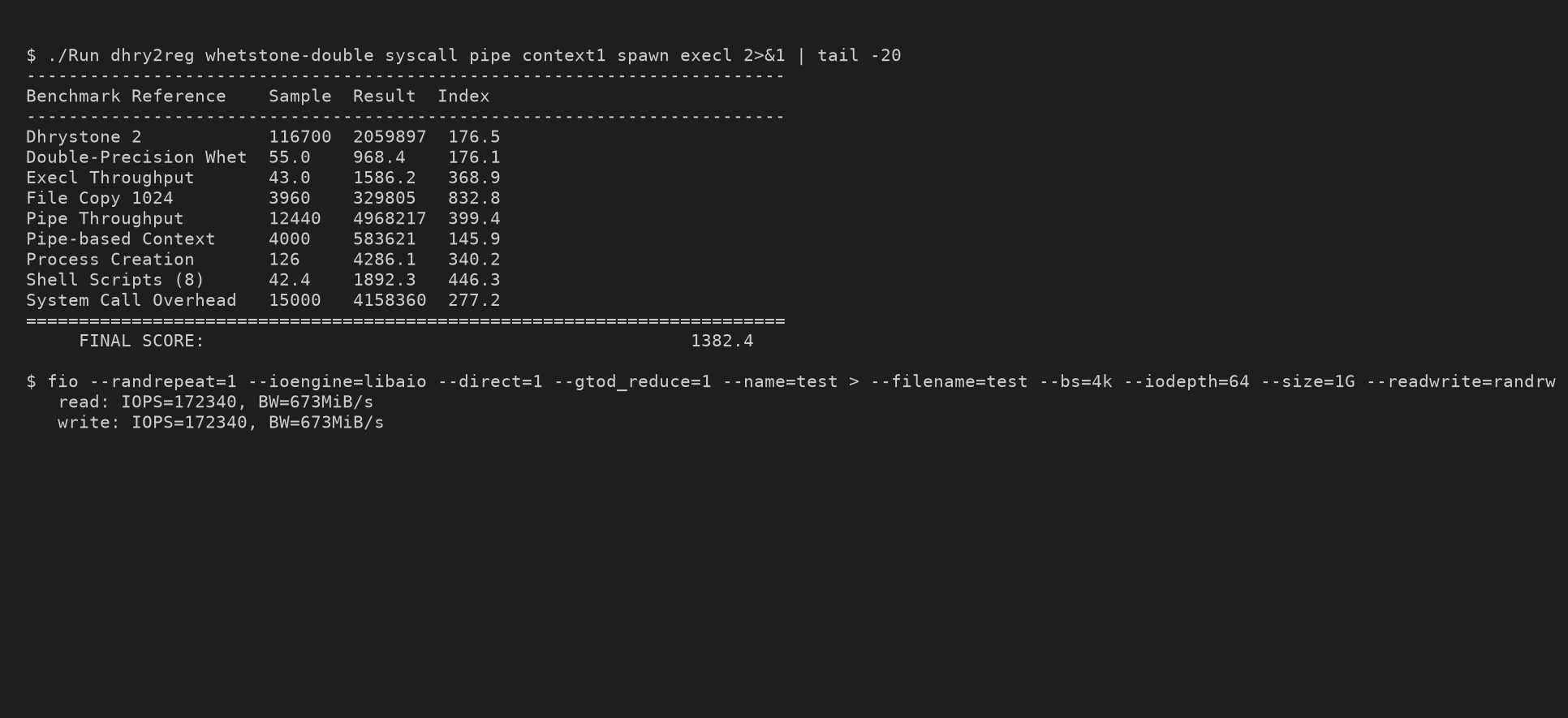UnixBench and fio Benchmark
